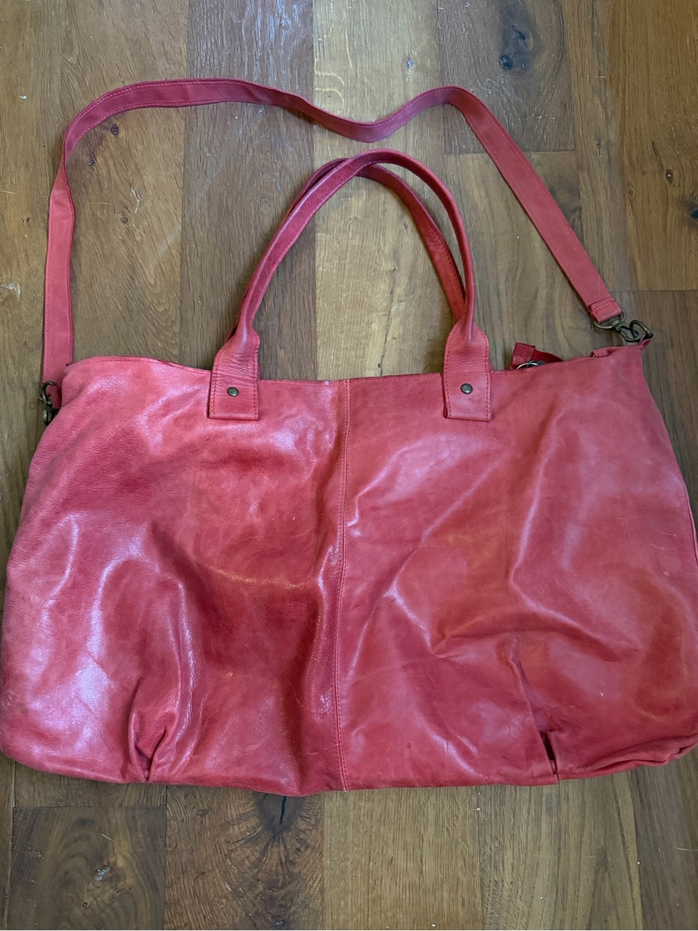 Red Leather Tote Bag from Argentina with Removable Shoulder Strap